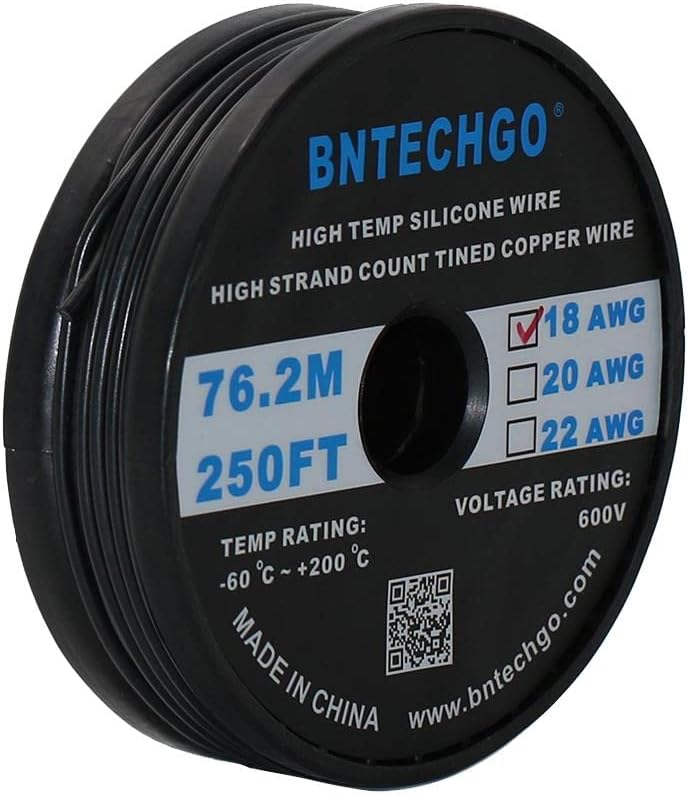 BNTECHGO 18 Gauge Silicone Wire Spool 500 ft Black Flexible 18 AWG Stranded Tinned Copper Wire Pack of 2