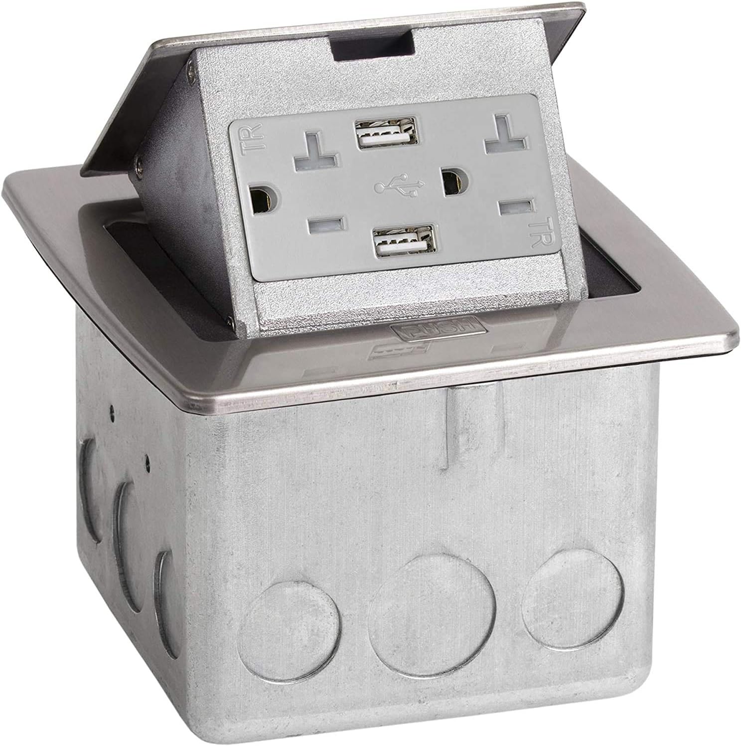 Lew Electric PUFP-CT-SS-2USB Countertop Box, Pop Up w/15A & Single Power/2 USB Receptacle - Stainless Steel