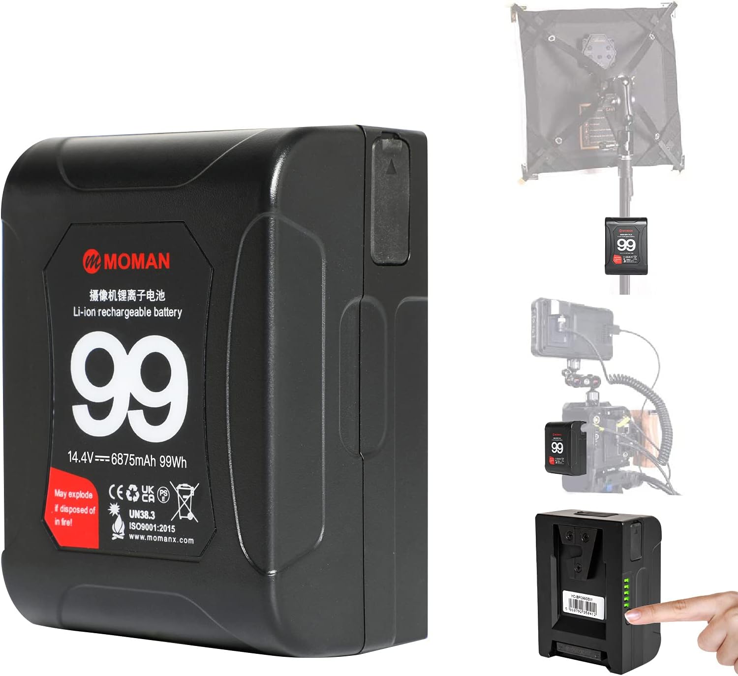 Moman Mini V Mount Battery, Power VMount V-Lock Batteries 99Wh 15A Draw with Dual D-Tap & USB Outputs Power Bank for Blackmagic Cameras Camcorders LED Lights Monitor, Moman-Dtap-V-Mount-Battery