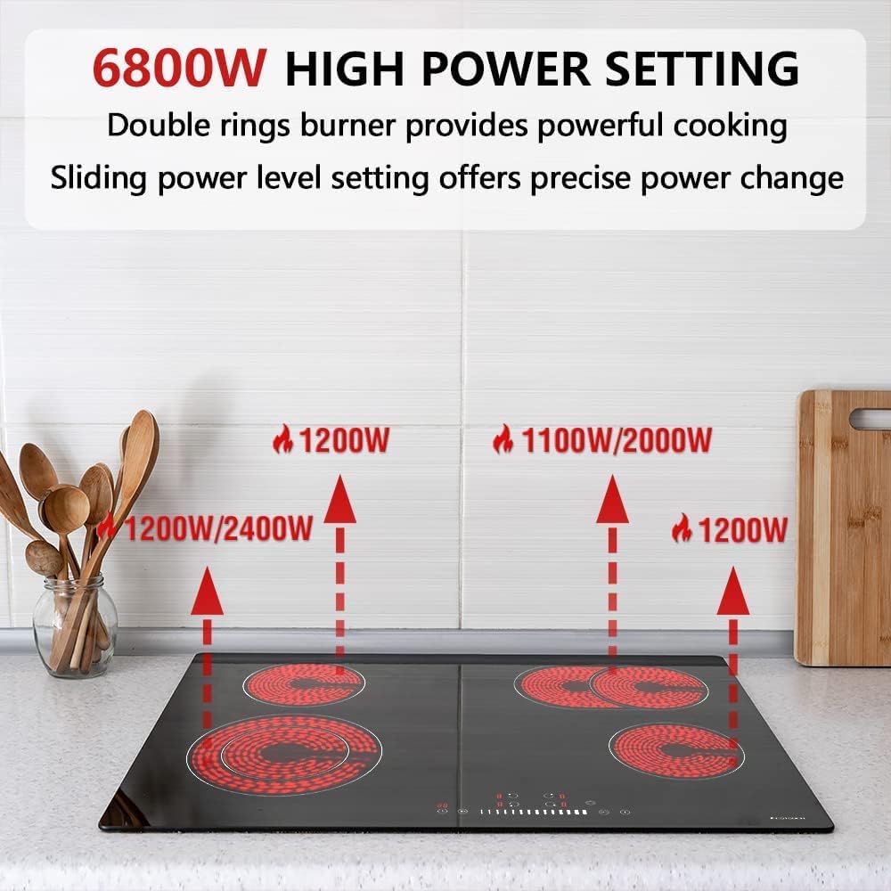 Electric Cooktop 30 inch, ECOTOUCH Radiant Cooktop 4 Burner Smoothtop Electric Cooktop 30