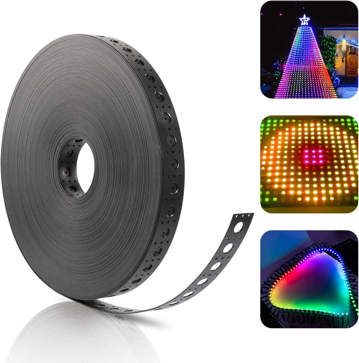 321 Lights Black Mounting Strip for 12mm RGB Pixel Node, 50meter/Roll and 1 inch(25mm) Hole Spacing, Perforated Mounting Strip of 30mm Wide, 1.6mm Thick, Heavy Duty Plastic Strips Pack of 2