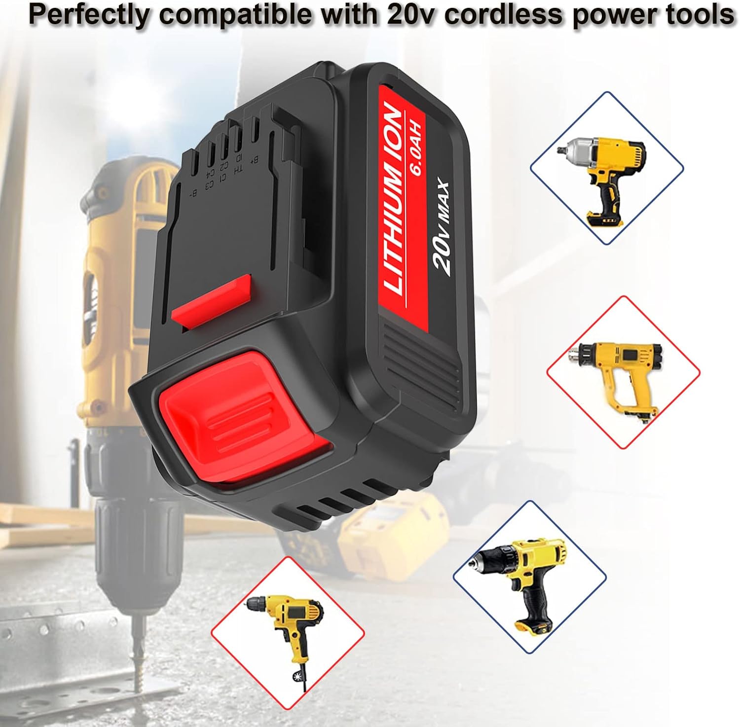 2-Pack 20Volt 6.0Ah Replacement Battery Compatible with Dewalt 20V Battery MAX DCB205 DCB206-2 DCB205-2 DCB204 DCB203 DCB201 DCD/DCF/DCG/DCS Series Pack of 2