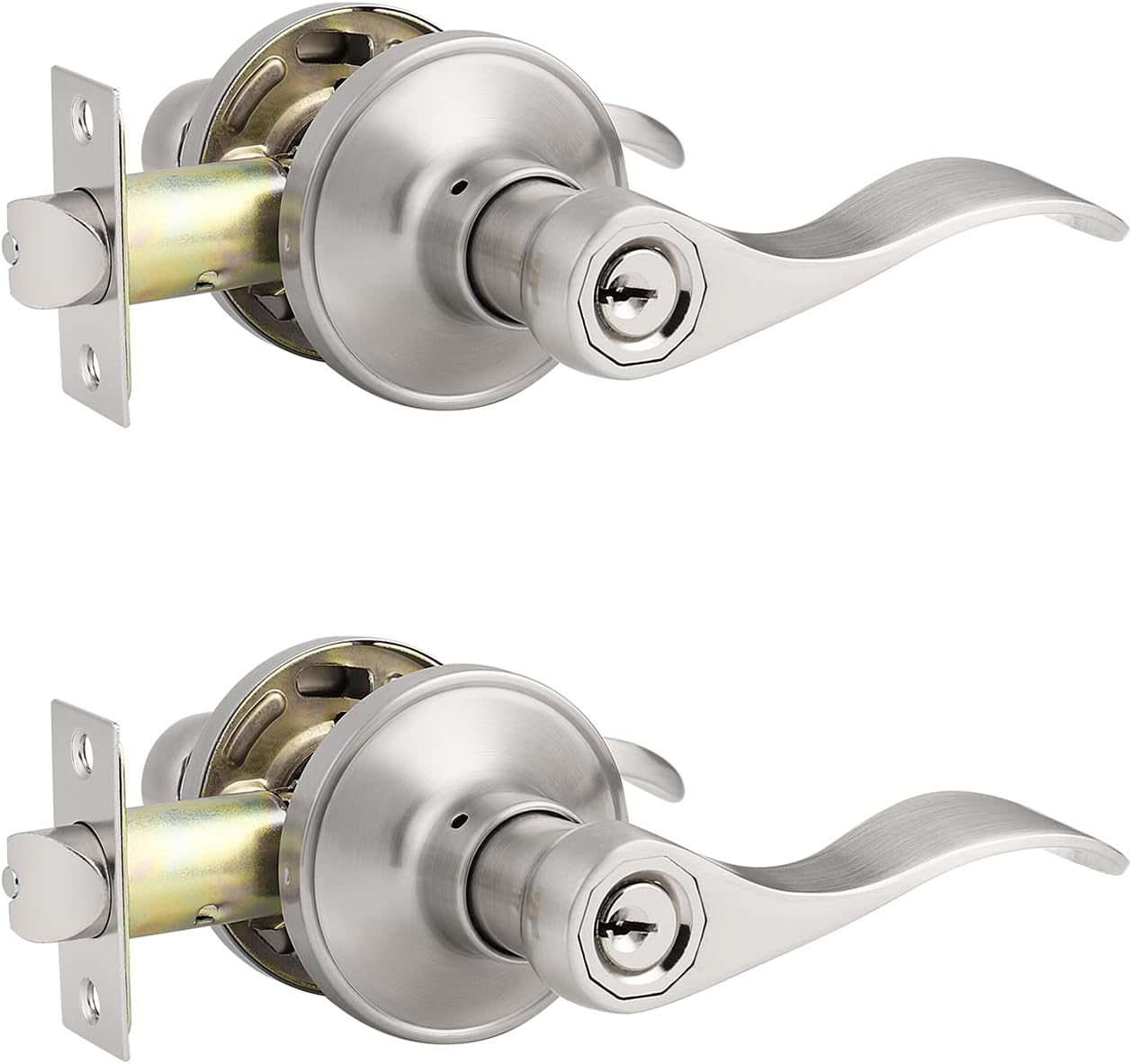 5 Pack Knobonly Passage Wave Style Handles Hall or Closet Door Levers Brushed Nickel Finish Stainless Steel Handleset Pack of 2