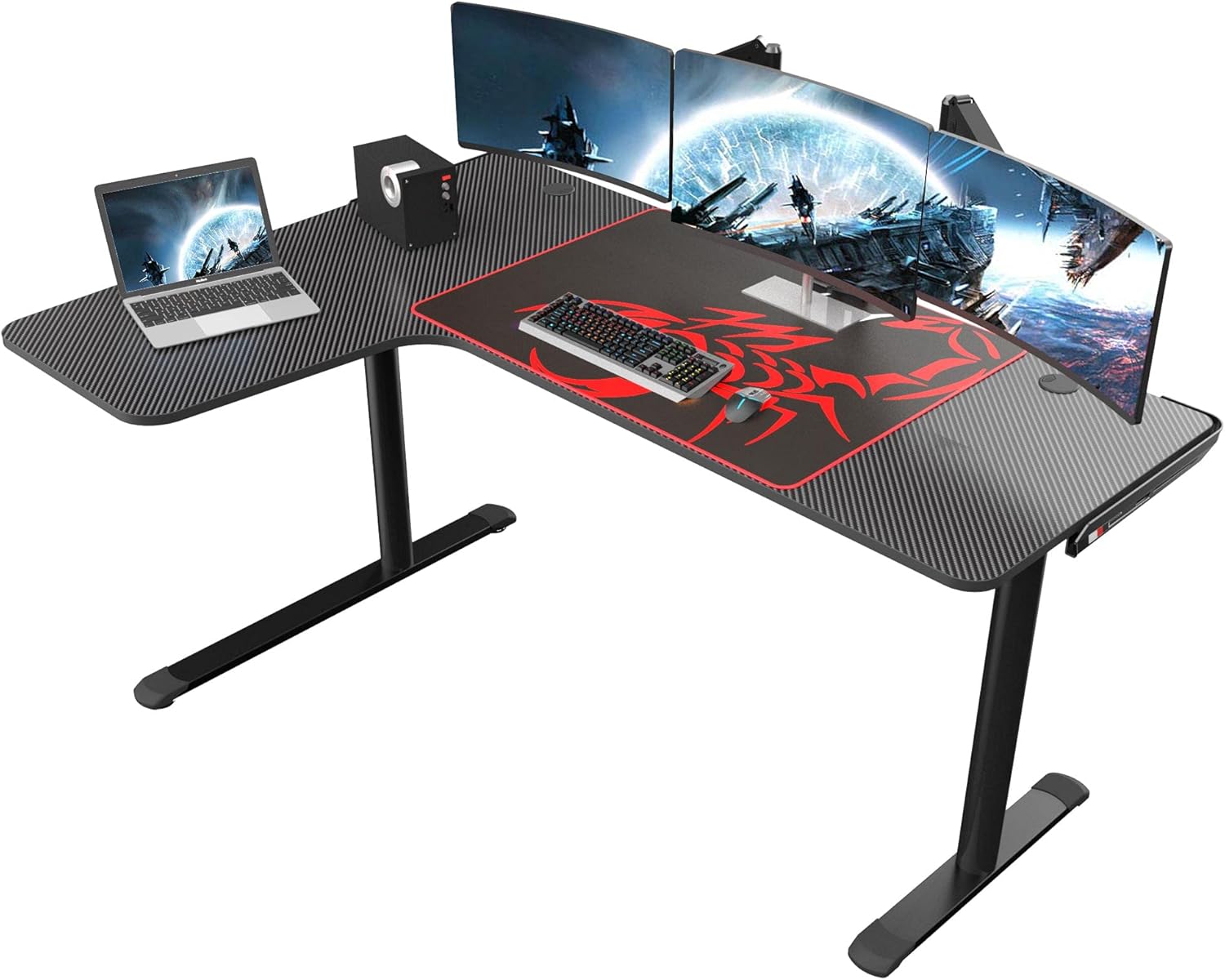 EUREKA ERGONOMIC L Shaped Gaming Desk, 60 Inch Corner Gaming Desk, Large Computer Desk, PC Gaming Desk with Mouse Pad and Cable Management for Gift,Space Saving, Easy to Assemble,Black