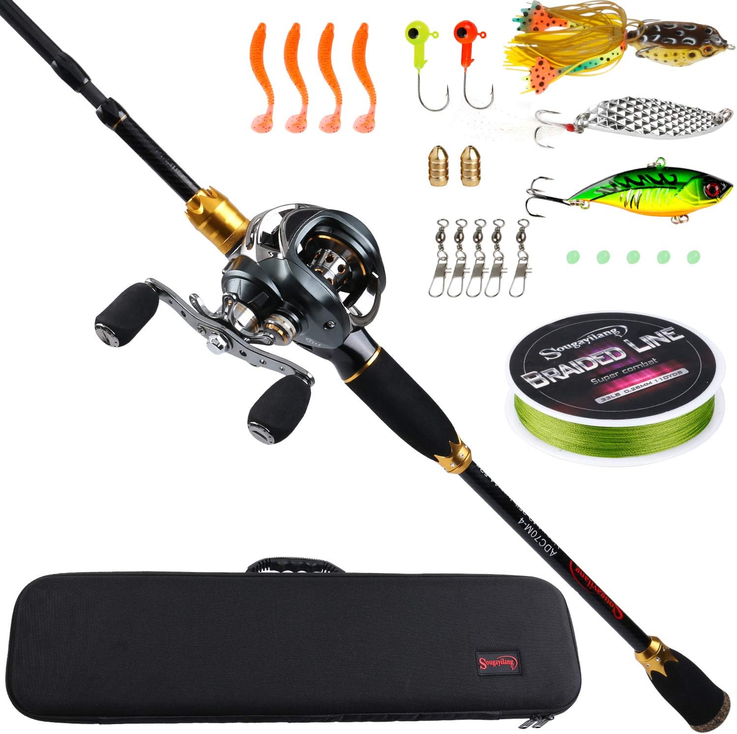 Sougayilang Fishing Rod and Reel Combos,24-Ton Carbon Fiber Fishing Poles with Baitcasting Reel,7.0:1 Gear for Travel Freshwater