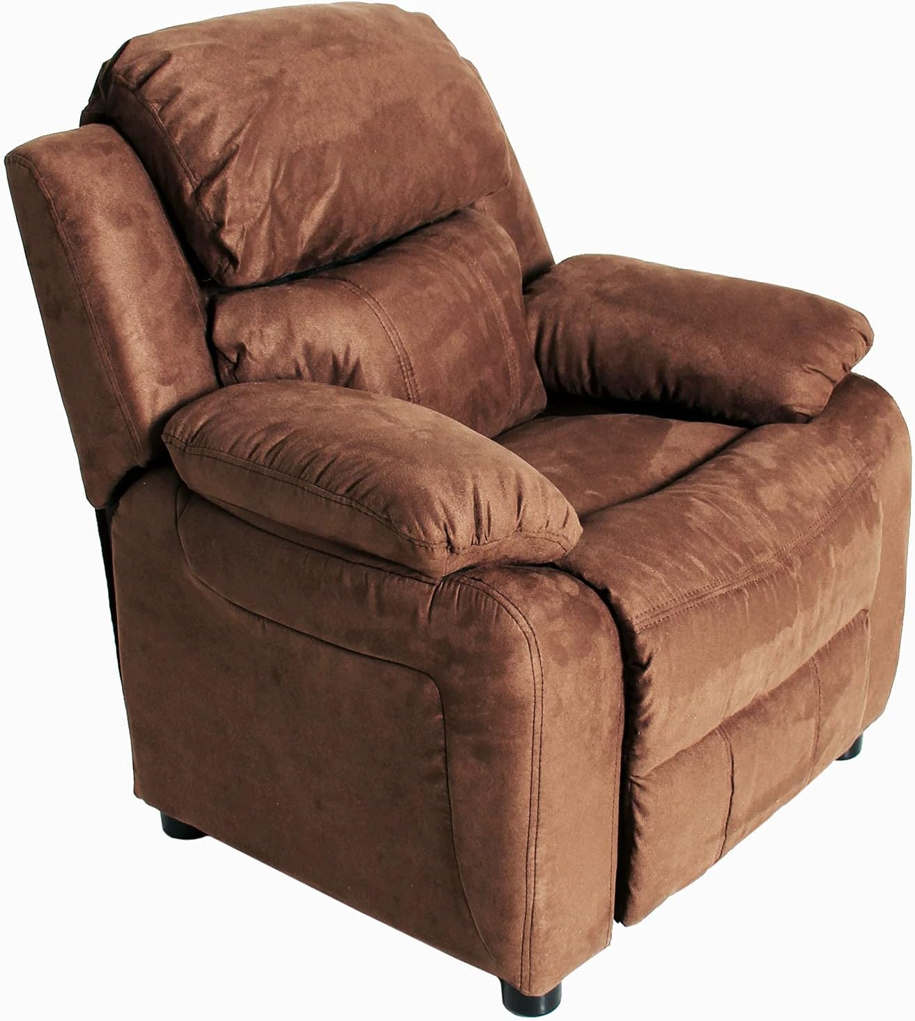 JC HOME Kids Deluxe Padded Leather Recliner with Storage Arms, Light Brown
