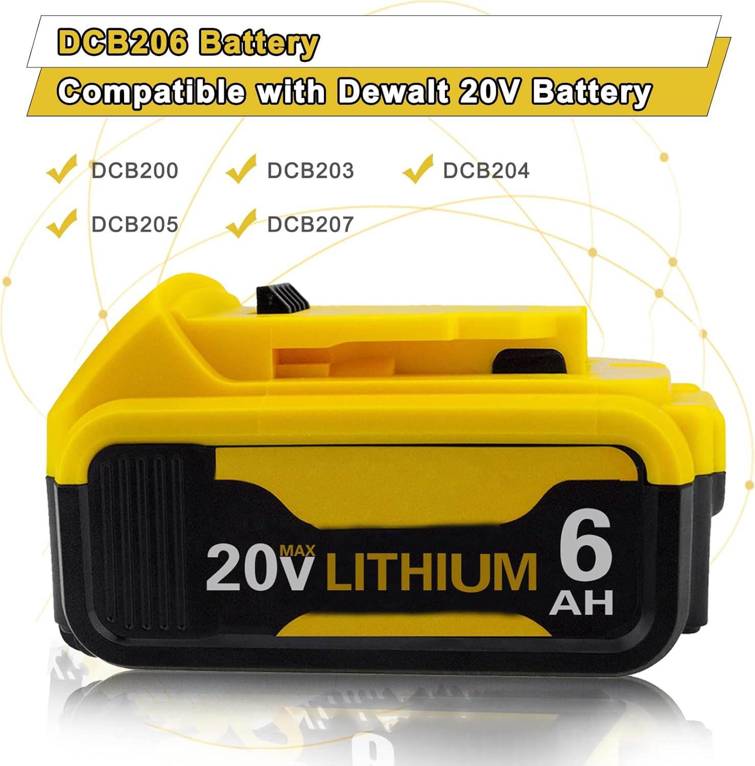 4 Packs 6.0Ah 20 Volt DCB206 Battery Compatible with Dewalt 20V Battery DCB200 DCB201 DCB203 DCB204 DCB205 DCB207