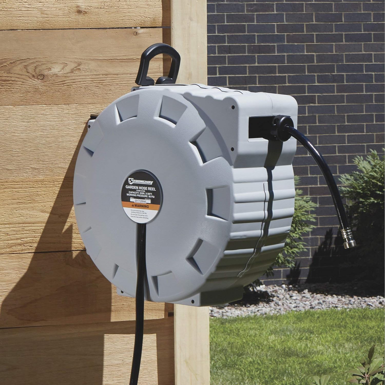 Strongway Retractable Garden Hose Reel with 5/8in. Dia. x 80ft.L Hose - Wall Mount