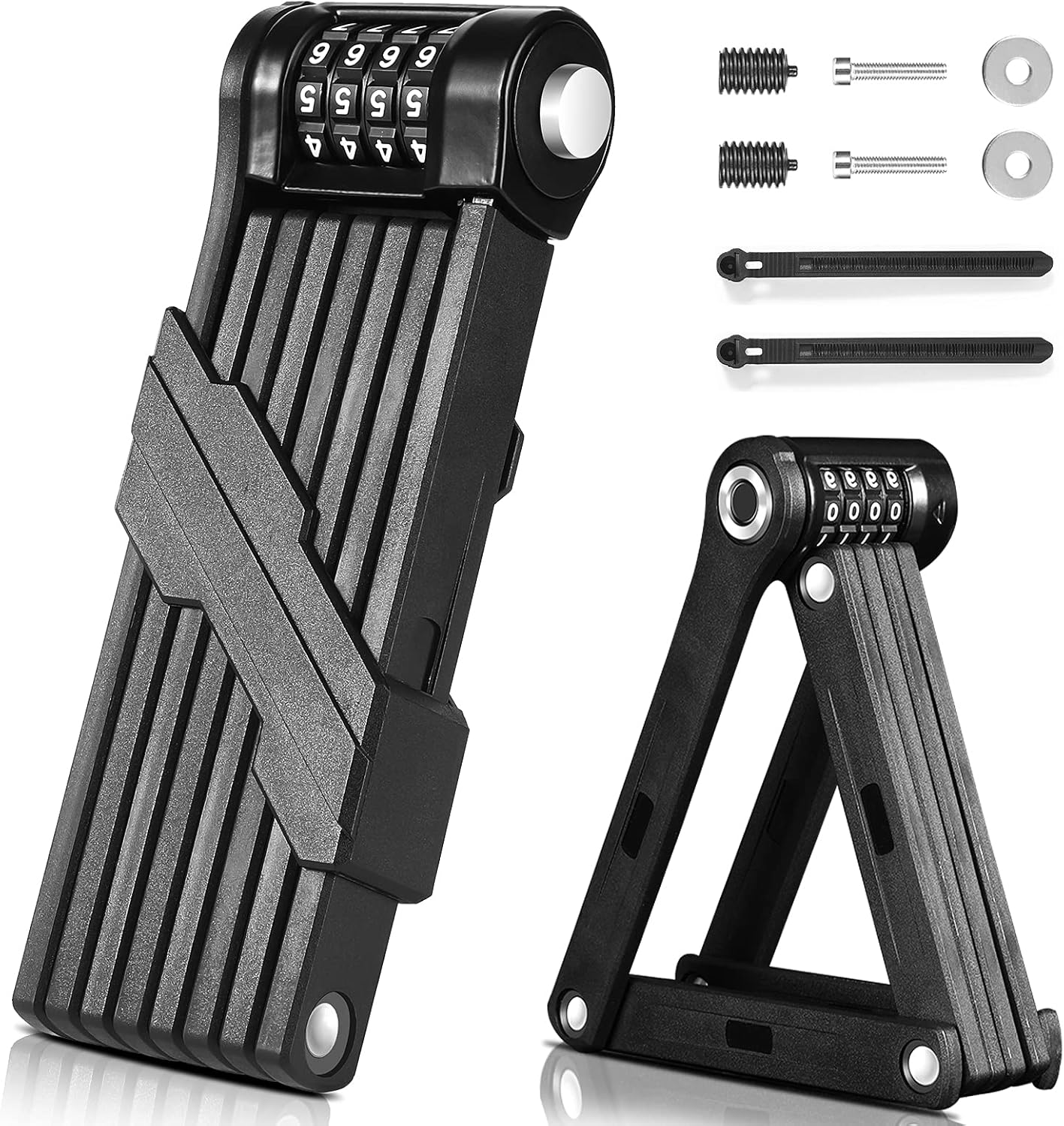 West Biking Compact Folding Bike Lock - 8 Joints High Security Bicycle Lock ,Fold Chain Bike Lock with 4-Digit Resettable Combination Password & Heavy Duty Alloy Steel Foldable Lock Pack of 2