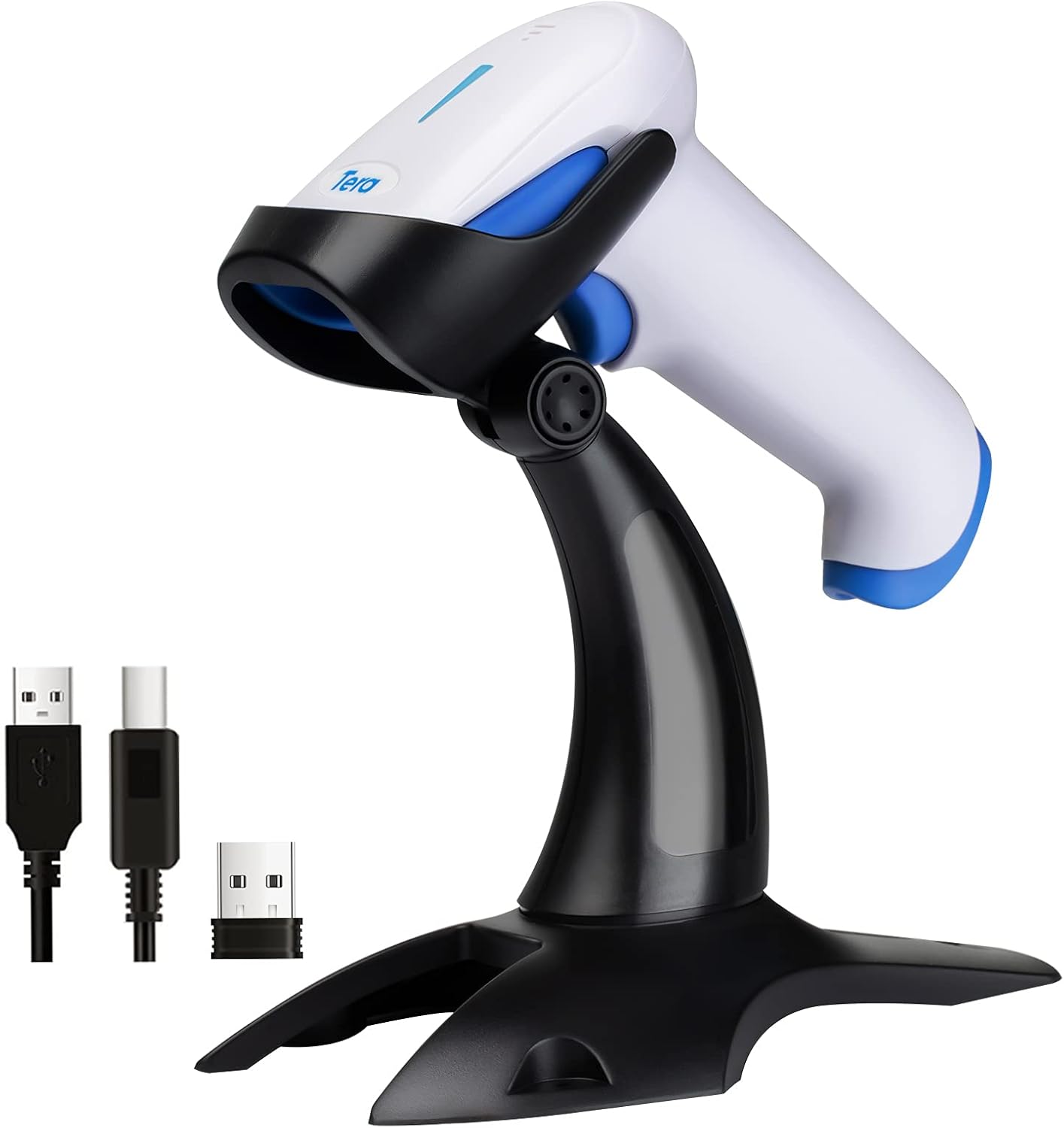 Tera Pro 2D QR Barcode Scanner Wireless with Stand, 3 in 1 Bluetooth & 2.4GHz Wireless & USB Wired, Connect Smartphone Tablet PC with Vibration Alert Model HW0002 Pack of 2