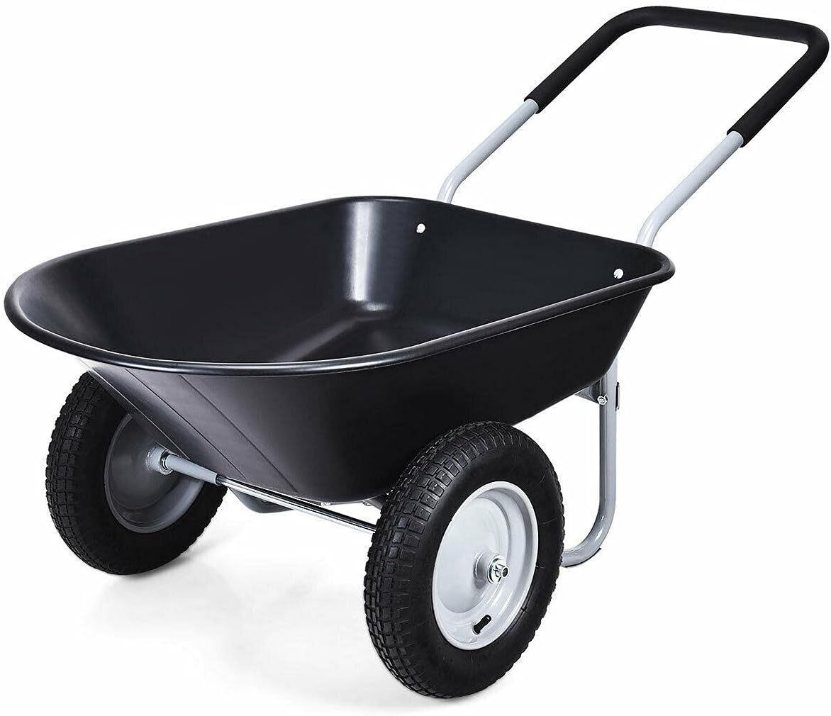 2 Tire Wheelbarrow Garden Cart Heavy-Duty Cart Black2 Tire Wheelbarrow Garden Cart Heavy-Duty Cart Black Fabr Garden Patio accessorie Yard cart Fabr, 57inch x26inch x26inch（LxWxH） (2180238)