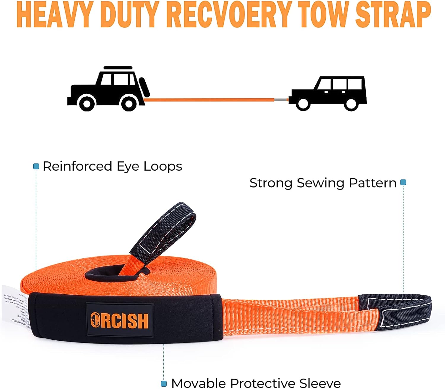 ORCISH 66ft X 2In Tree Saver Recovery Tow Strap Winch Strap17600lb Capacity Pack of 2