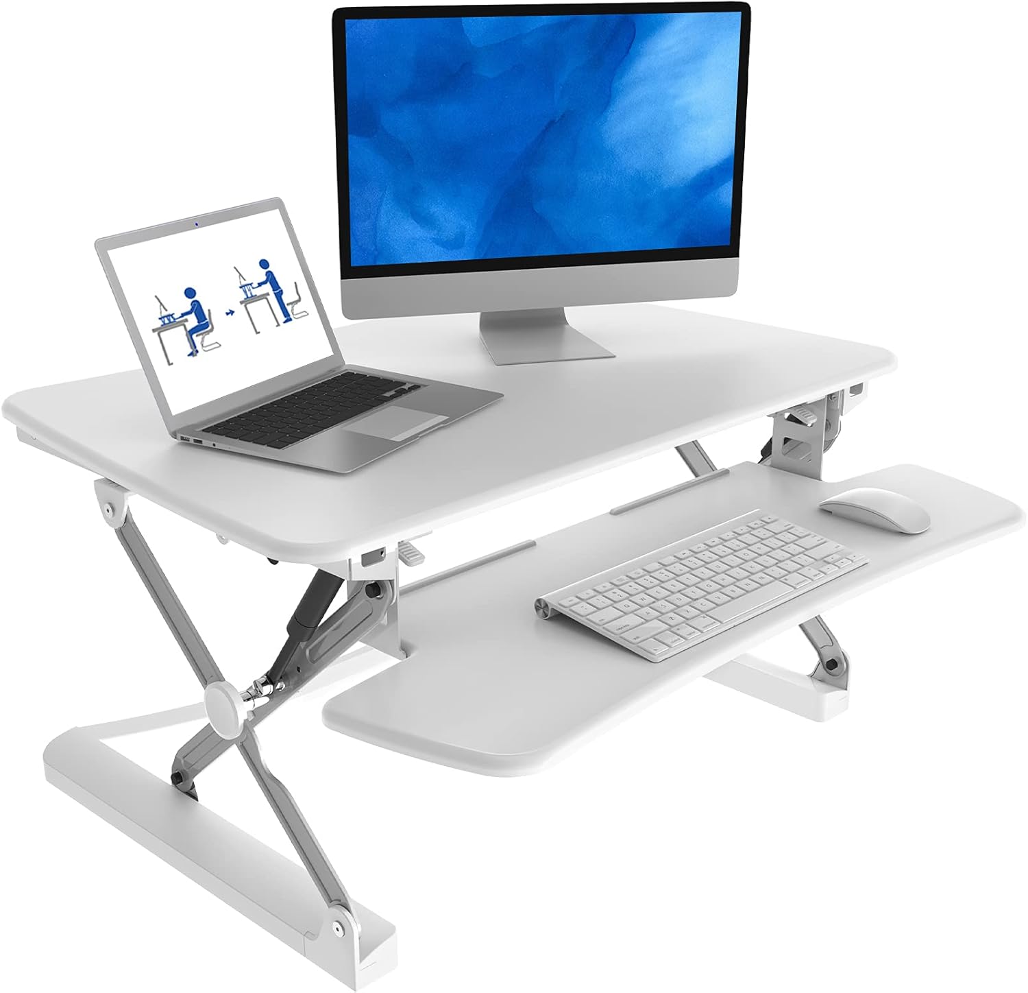 FlexiSpot Height Adjustable Stand Up Desk Converter 35 Inch Standing Desk Riser, White Home Office Desk for Dual Monitor Workstations (M2W)