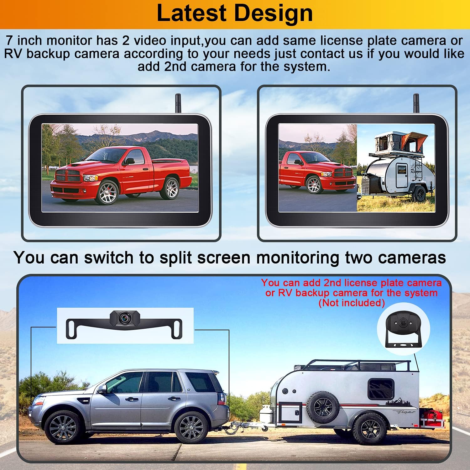 Wireless Backup Camera Car HD 1080P WiFi Rear View System 7 Inch Monitor Kit Truck Camper RV Hitch Auto License Plate Back Cam AMTIFO W70