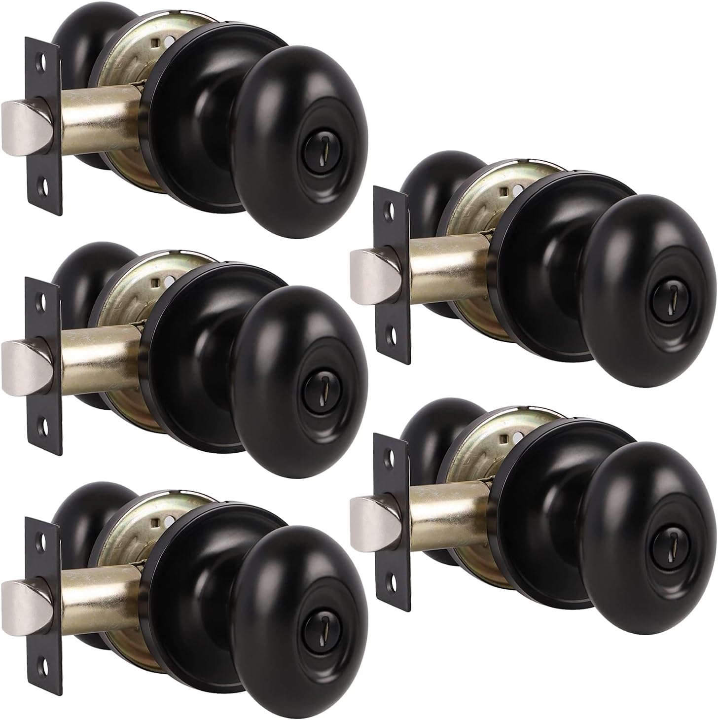 Probrico 5 Pack Door Knobs Privacy Locks for Bedroom Bathroom, Interior Doorknob Oval Ball Style, Black Finish, Universal Handle for Standard Doors Pack of 2