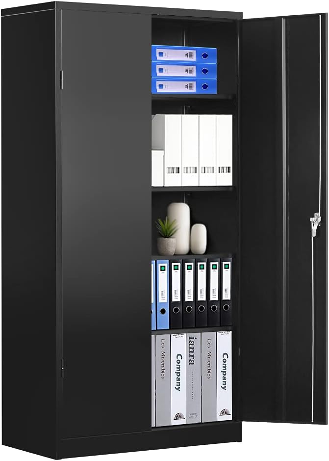 Tall Metal Cabinets Locking Steel Storage Cabinet with 4 Adjustable Shelves and 2 Doors, 72”H×36”W×18”D Lockable Metal Storage cabinets for Office Garage Home Kitchen Laundry Room(Grey)