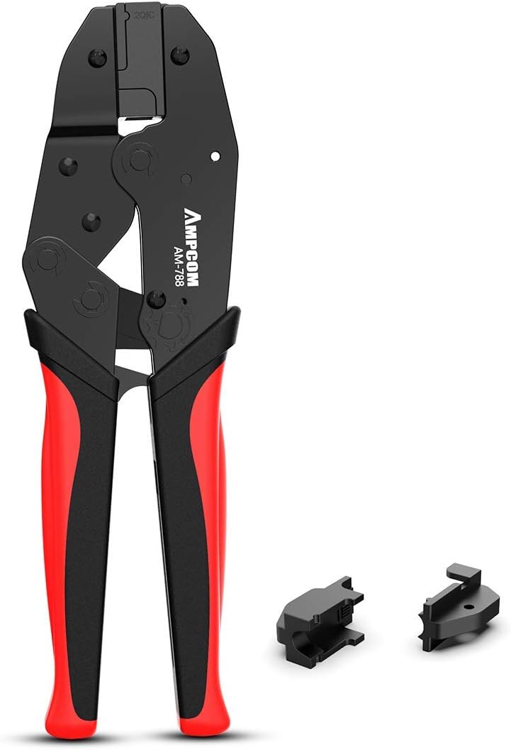 AMPCOM One-step RJ45 Ratcheting Crimper for Cat6A, Cat7 Shielded Connector Pack of 2