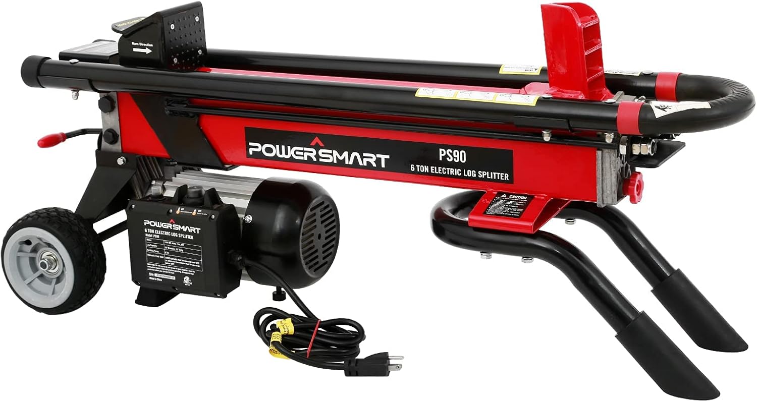 PowerSmart Log Splitter Electric, 6-Ton Hydraulic Log Splitter, 15 Amp Electric Log Splitter, Electric Wood Splitter, Horizontal Full Beam with Steel Wedge for Firewood Splitter Kindling Log Cutter