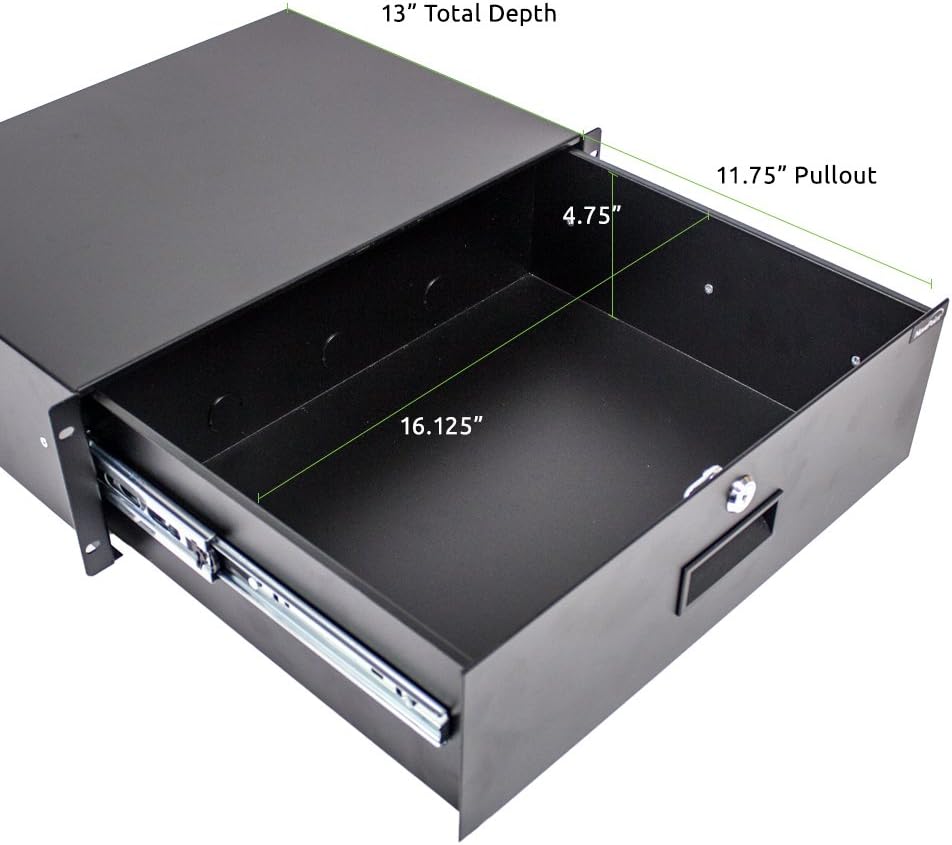 NavePoint Rack Mount Drawer for 19-Inch Server Cabinet Case Or DJ with Lock and Key 3U Black Pack of 2