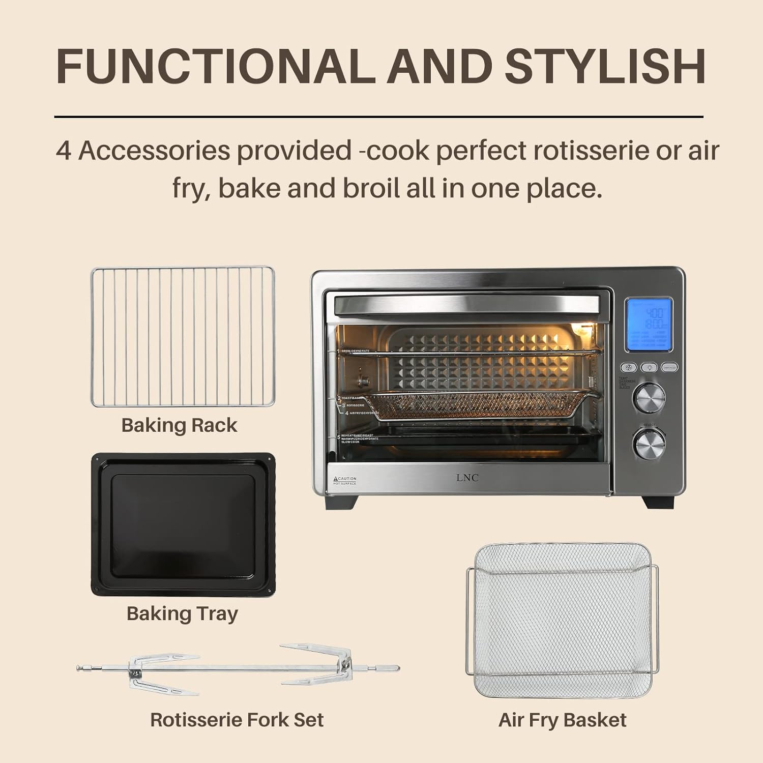 Toaster Oven, LNC 34QT Extra Large 1750W Air Fryer Oven with 12 Cooking Functions, Super Hot Air Convection Oven- A05000B