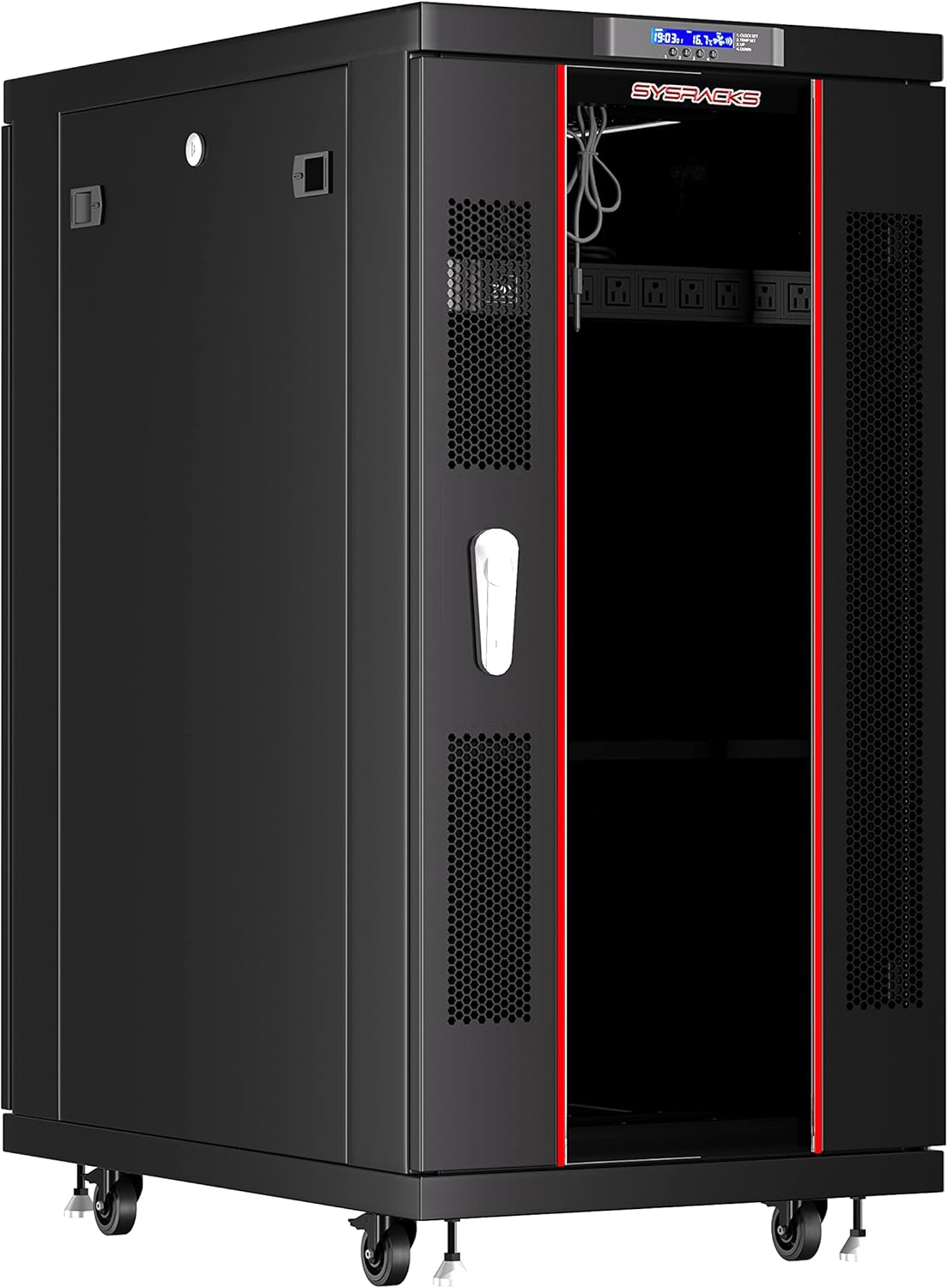 Server Rack - Locking Cabinet - Network Rack - Av Cabinet - 22 U - Rack Mount - Free Standing Network Rack- Server Cabinet - Caster Leveler - Rack Shelf - Cooling Fan - Thermostat - PDU Sysracks