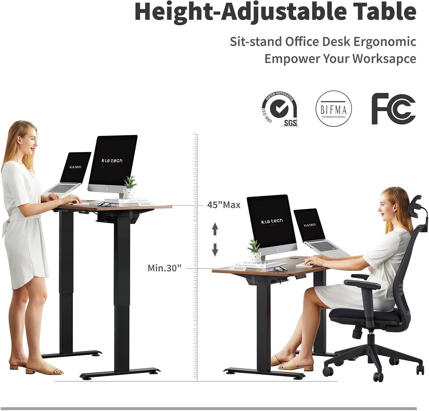 Electric Standing Desk Dual Motors,Adjustable Height Stand up Desk, 48 x 24 Inch Sit Stand Desks for Home Office with Memory Preset Controller, Ergonomic Workstation Black Steel Frame/Walnut Top