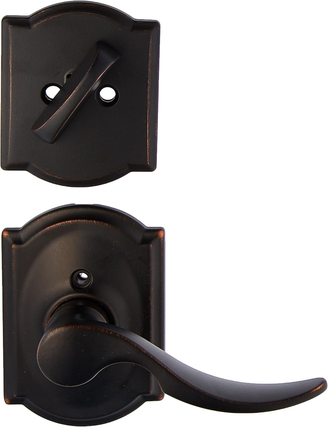 Schlage Lock Company F59STA716CAMRH Aged Bronze St. Annes Right Handed Interior Pack Lever Set with Single Cylinder Deadbolt and Decorative Camelot Rose Pack of 2