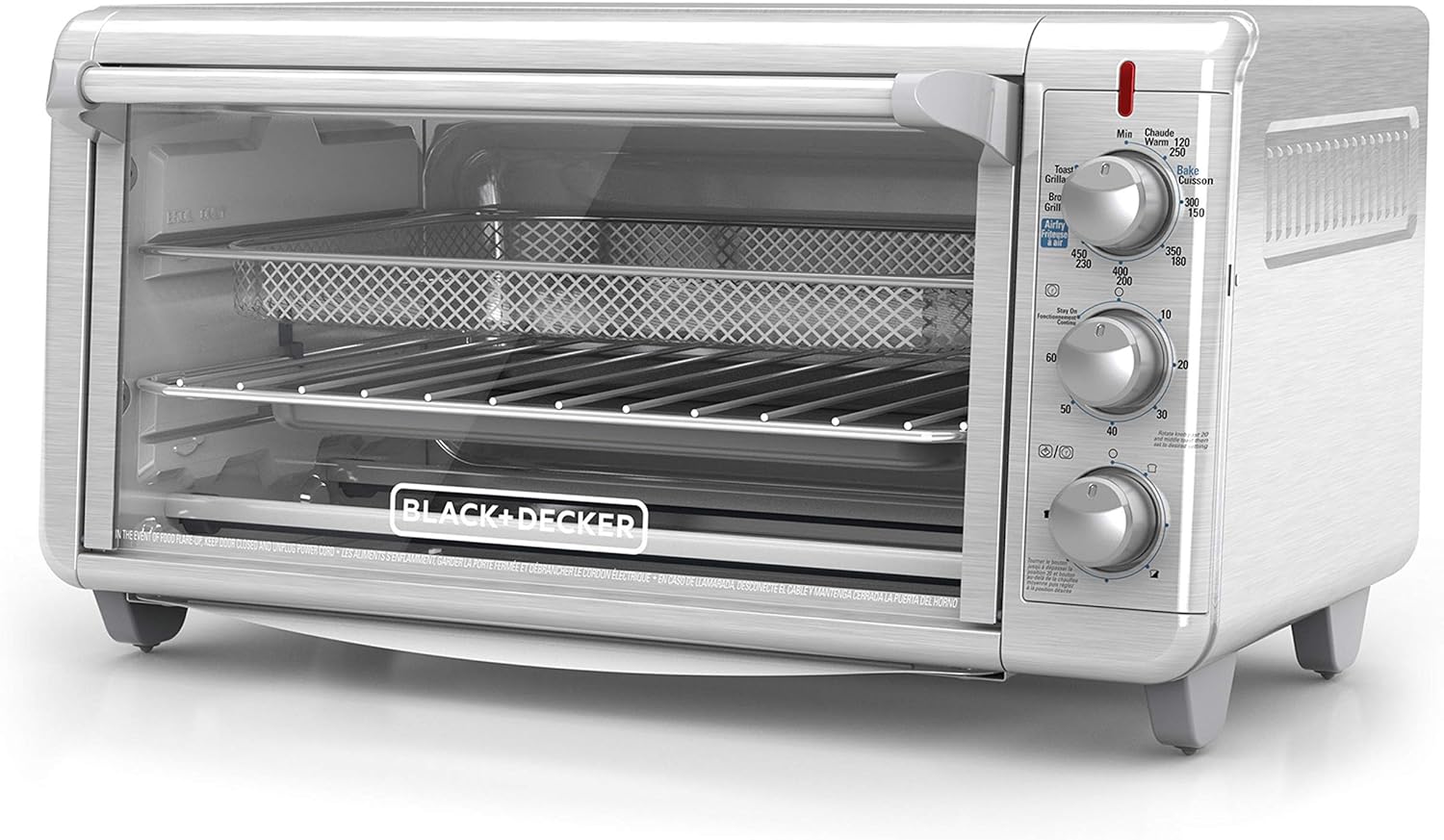 Black+Decker TO3265XSSD Extra Wide Crisp ‘N Bake Air Fry Toaster Oven, Silver, Fits 9