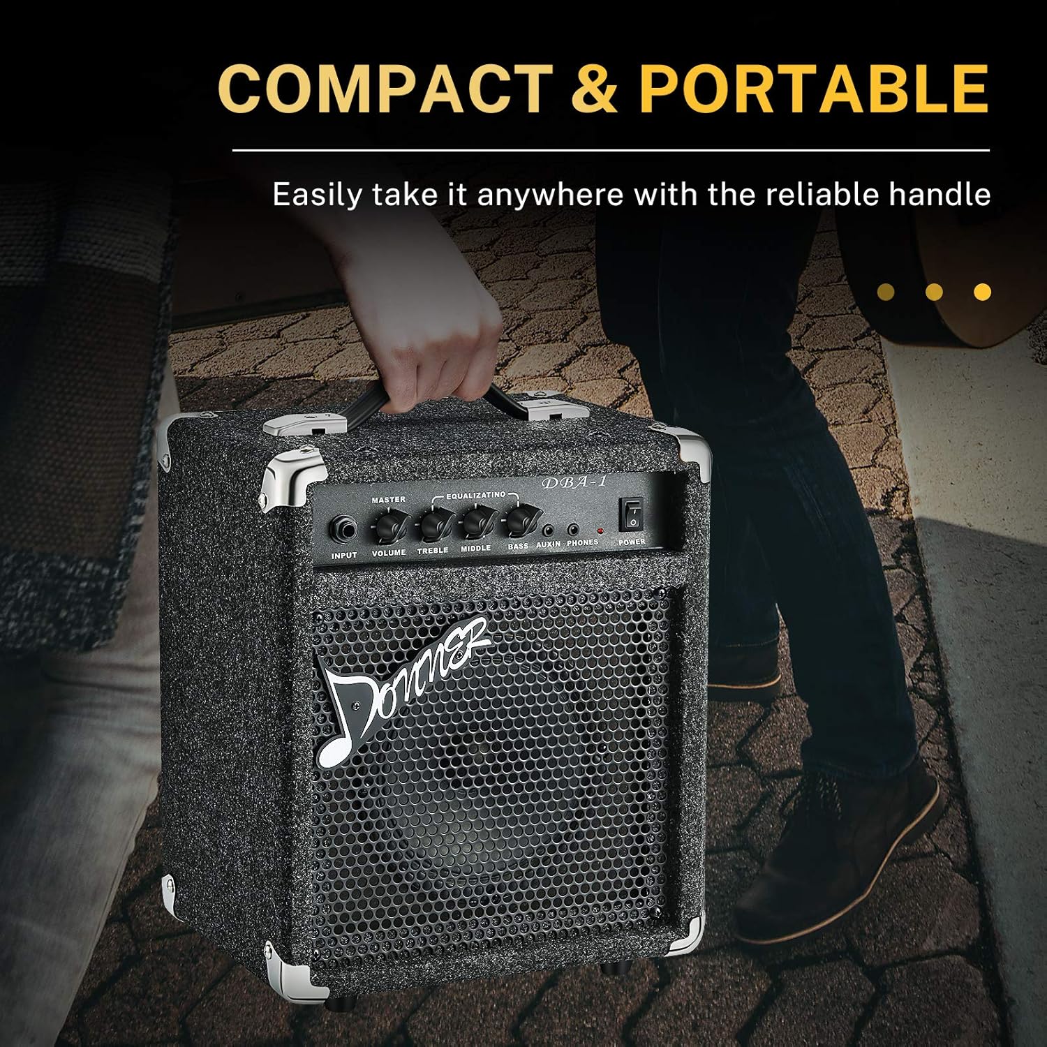 Donner Bass Amp 15W Bass Guitar Amplifier DBA-1 Electric Practice Bass Combo AMP with Cable