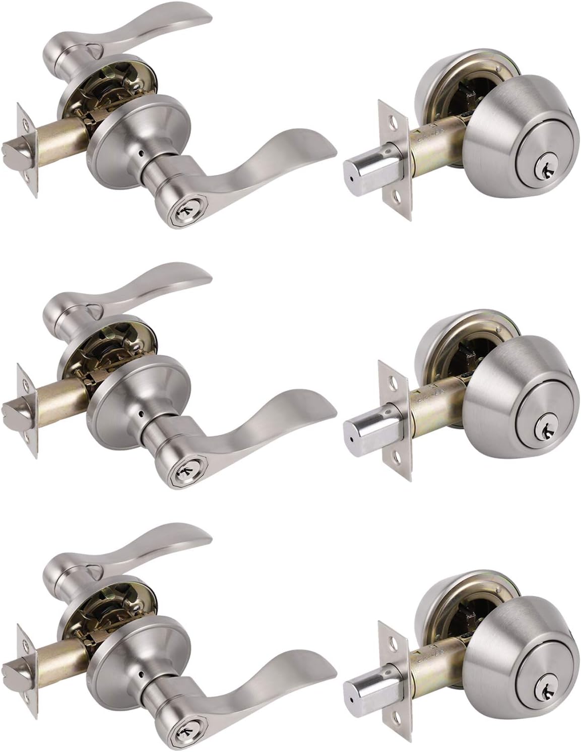 Probrico 2 Set Oil Rubbed Bronze Exterior Entry Lever and Single Cylinder Deadbolt Combo Pack, Keyed Alike Lockset Handleset for Front Door Entry Lock Set Pack of 2