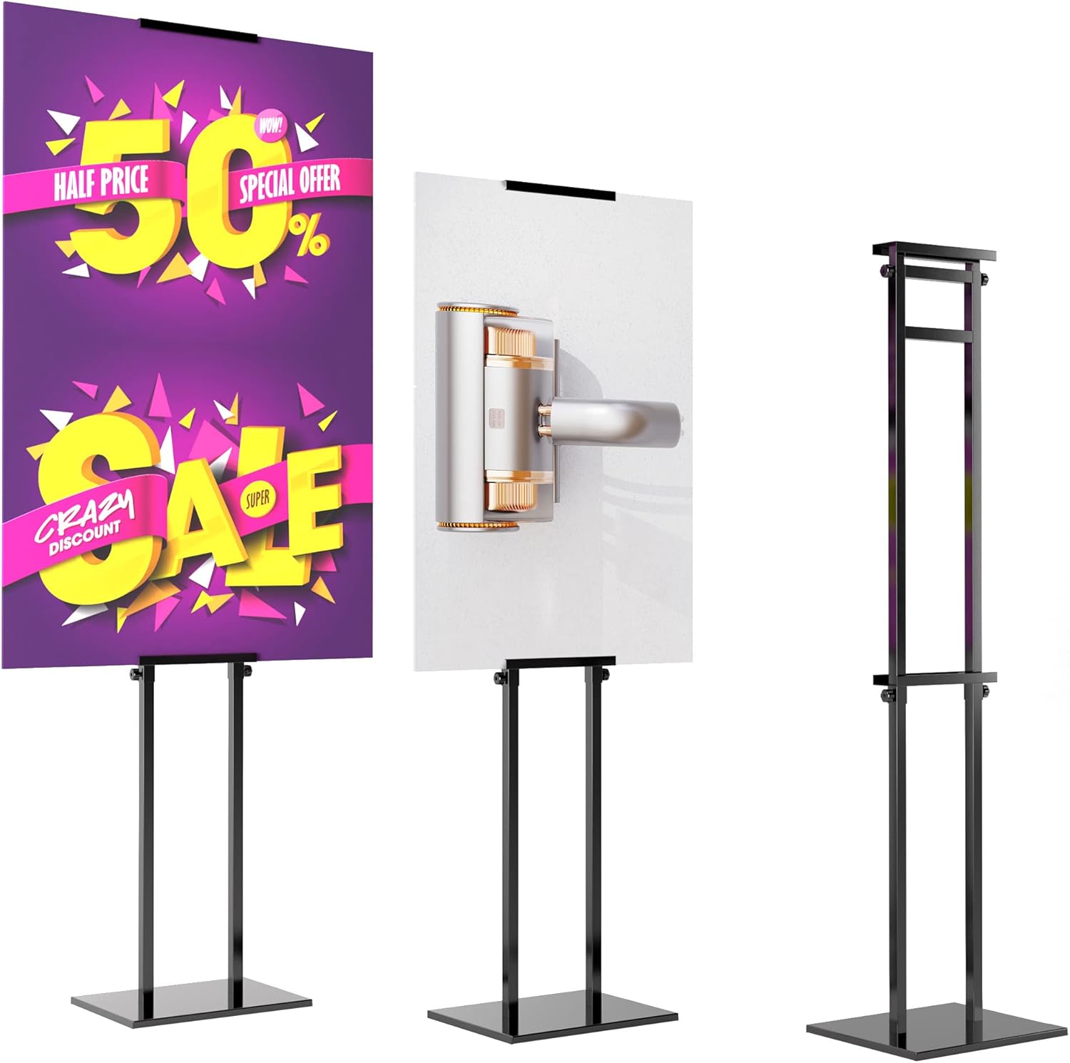 Poster Stand for Display,Adjustable Pedestal Sign Stand Up to 75 inch,Double-Sided for Board & Foam Sign,Sign Stand with Base,Fit Wedding,Restaurant or Business(Black) Pack of 2