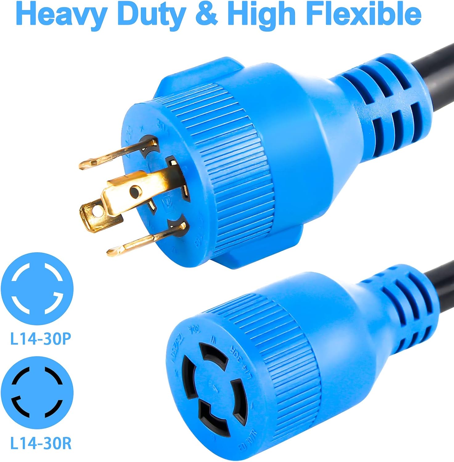 VOGREX 4 Prong 30 Amp 100 Feet Generator Extension Cord, NEMA L14-30P/L14-30R, 125/250V Up to 7500W 10 Gauge SJTW Generator Cord, ETL Listed