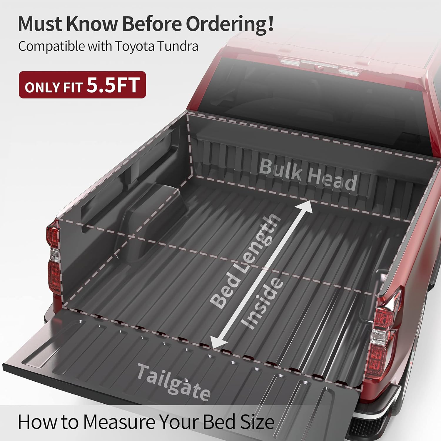 oEdRo Soft Quad Fold Truck Bed Tonneau Cover Compatible with 2014-2021 Toyota Tundra (Excl.Trail) 5.5 ft Bed, Fleetside with Deck Rail System