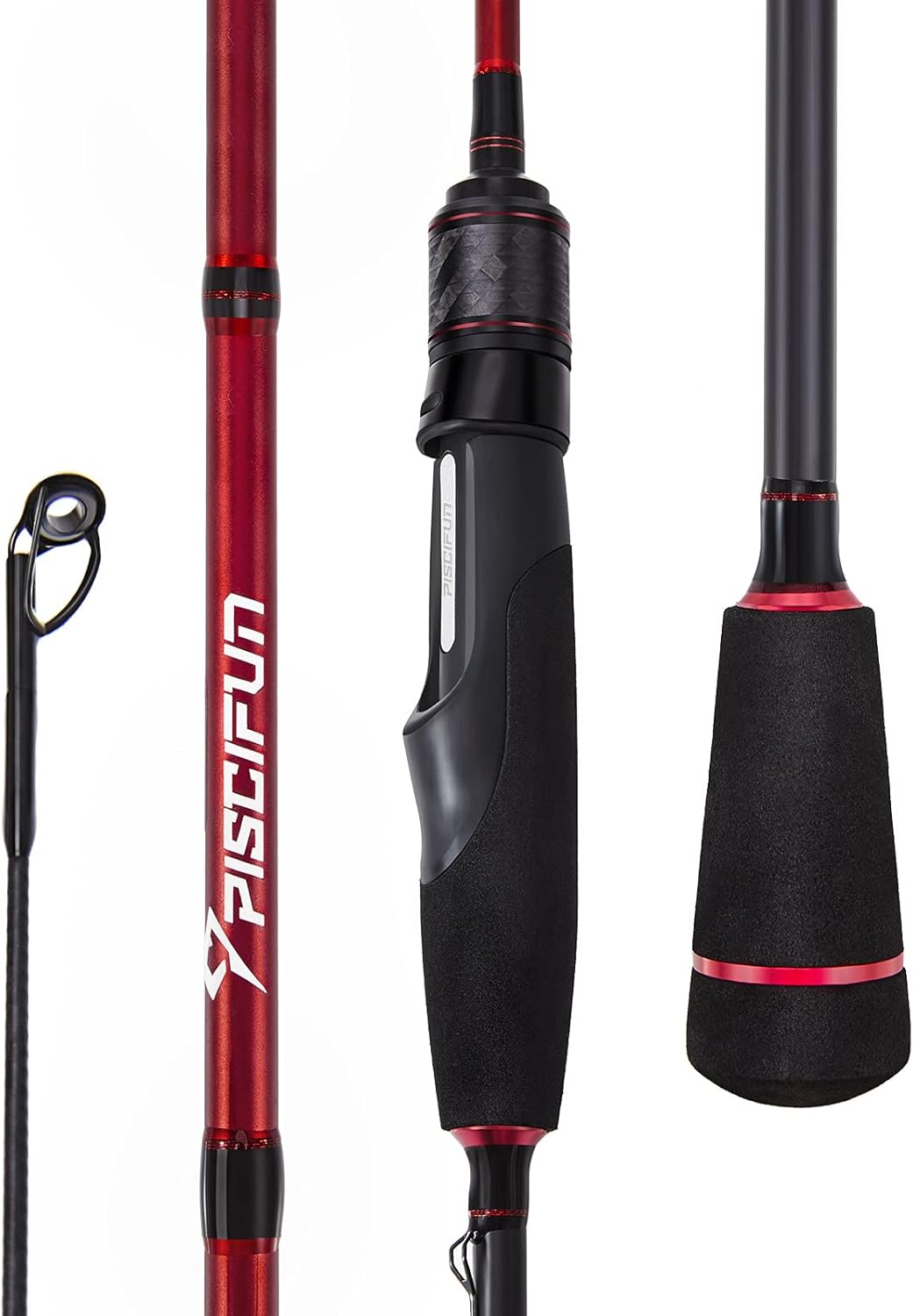 Piscifun Flame Spinning Rod - Lightweight Carbon Spinning Fishing Rod Freshwater, Sensitive 2 Pcs Spinning Rod with Double Hook Keeper, Light, Medium, Medium Light, Medium Heavy Action Spinning Rod Pack of 2