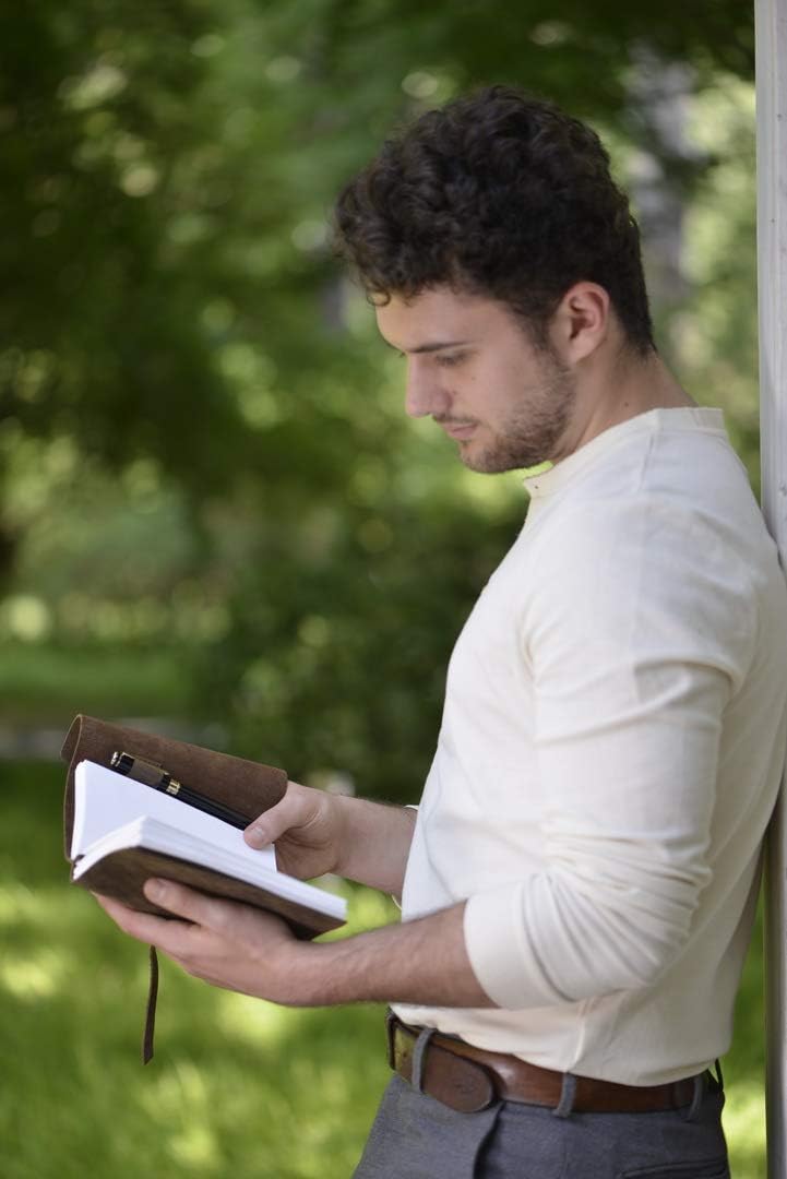 Scriveiner Premium Leather Journal Gift Set – Black Lacquer & 24K Gold Luxury Ballpoint Pen, 8x6 Inch Handmade Genuine Leather Journal, Cotton Paper, Christmas Pack of 2