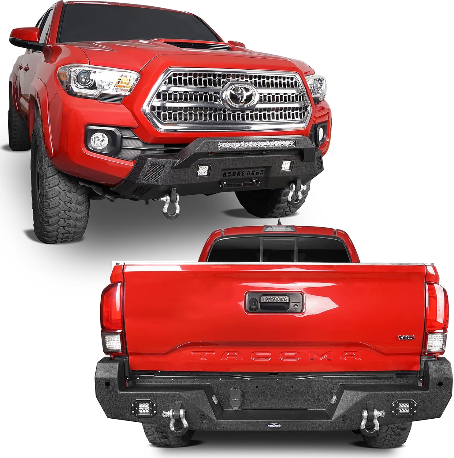 Hooke Road Tacoma Stubby Front Bumper & Full Width Rear Bumper Kit for Toyota Tacoma 3rd Gen 2016 2017 2018 2019 2020 2021 2022