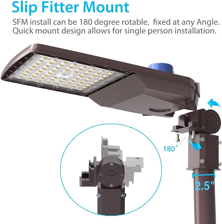 HYPERLITE LED Parking Lot Pole Light 100W 15,000Lm (150lm/w) 5000K LED Parking Lot Lights UL DLC Certified IP65 with Dusk to Dawn Photocell Slip Fitter Included for Round Pole Below 2.5 Inches