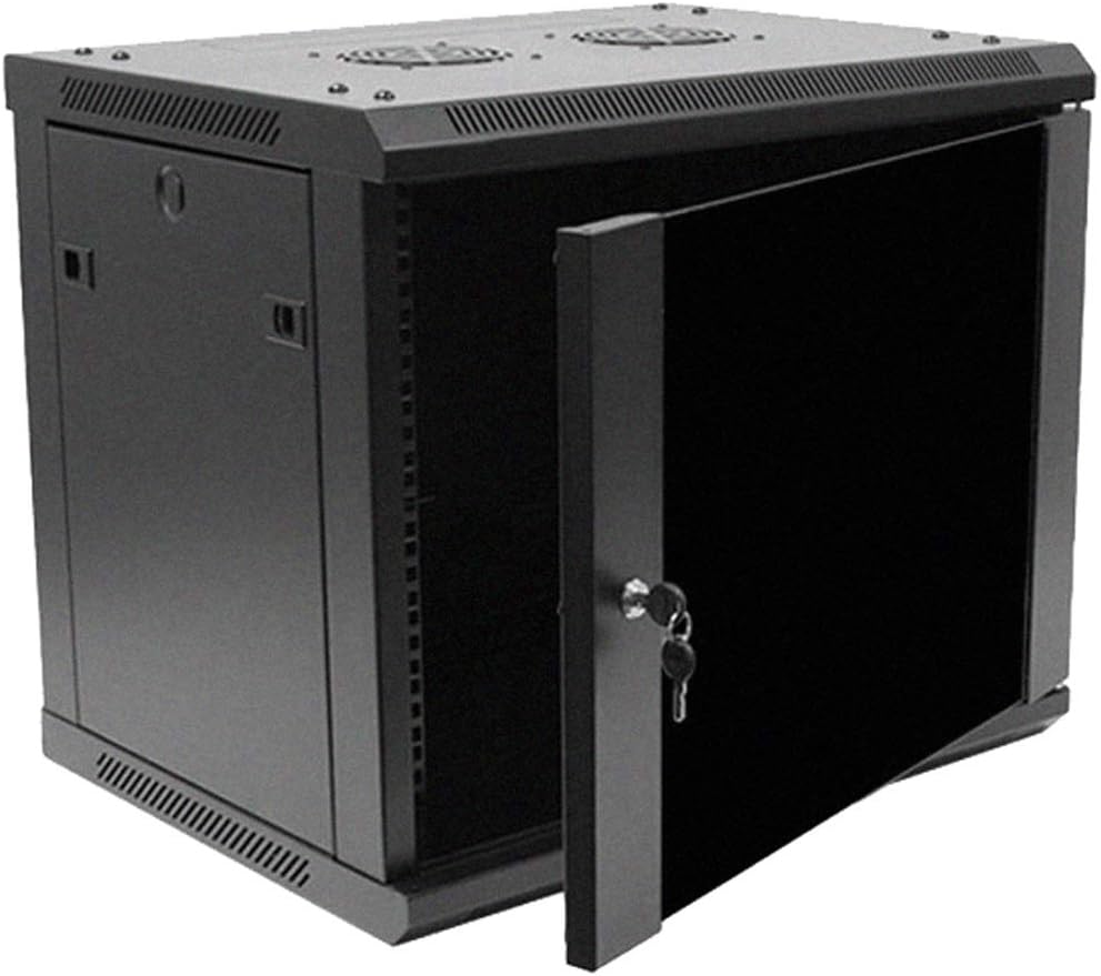 NavePoint 9U Deluxe IT Wallmount Cabinet Enclosure 19-Inch Server Network Rack with Locking Glass Door 16-Inches Deep Black with Shelves