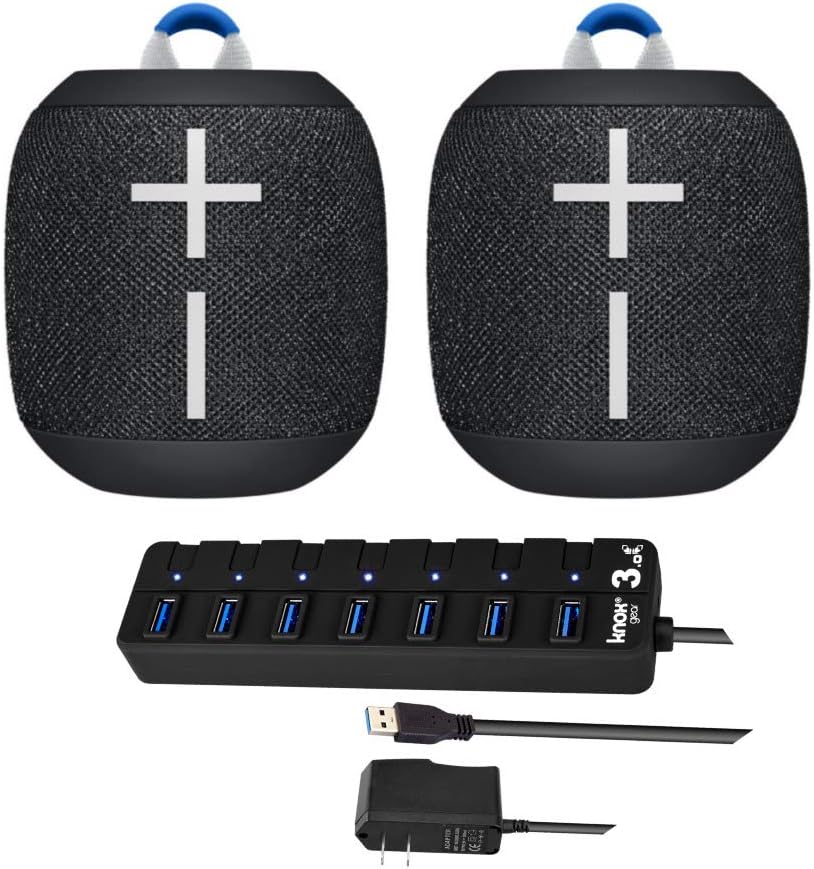 Ultimate Ears WONDERBOOM 2 Deep Space Portable Waterproof Bluetooth Speakers with Knox Gear 7-Port USB 3.0 Hub Bundle