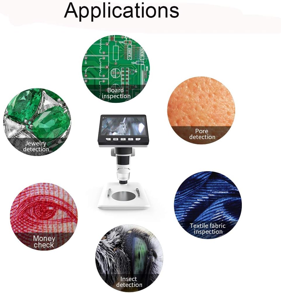 LCD Digital Microscope, SKYBASIC 4.3 inch 50X-1000X Magnification Zoom HD 2 Megapixels Compound 2600 mAh Battery USB Microscope 8 Adjustable LED Light Video Camera Microscope with 32G TF Card Pack of 2
