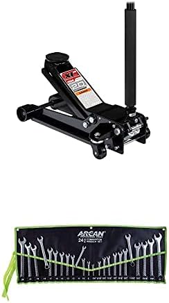 Arcan 2 Ton Low Profile Quick Rise Steel Floor Jack and Arcan Combination Wrench Set, SAE/Metric, 1/4 inch – 1 inch, 8mm – 24mm, 24-Piece