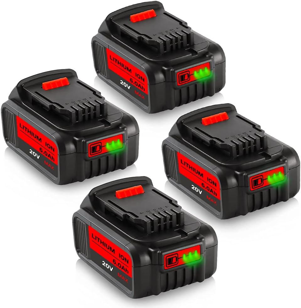 4Pack 6.0Ah 20V DCB206 Battery Replacement for Dewalt 20V Battery Compatible with Dewalt 20V Max XR Cordless Tools DCB205 DCB204 DCB206 DCB205-2DCB200 DCD/DCF/DCG Series