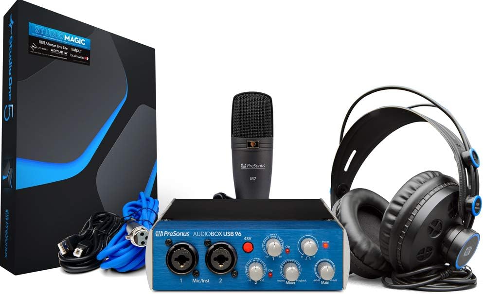 PreSonus AudioBox 96 Studio USB 2.0 Recording Bundle with Interface, Headphones, Microphone and Studio One software