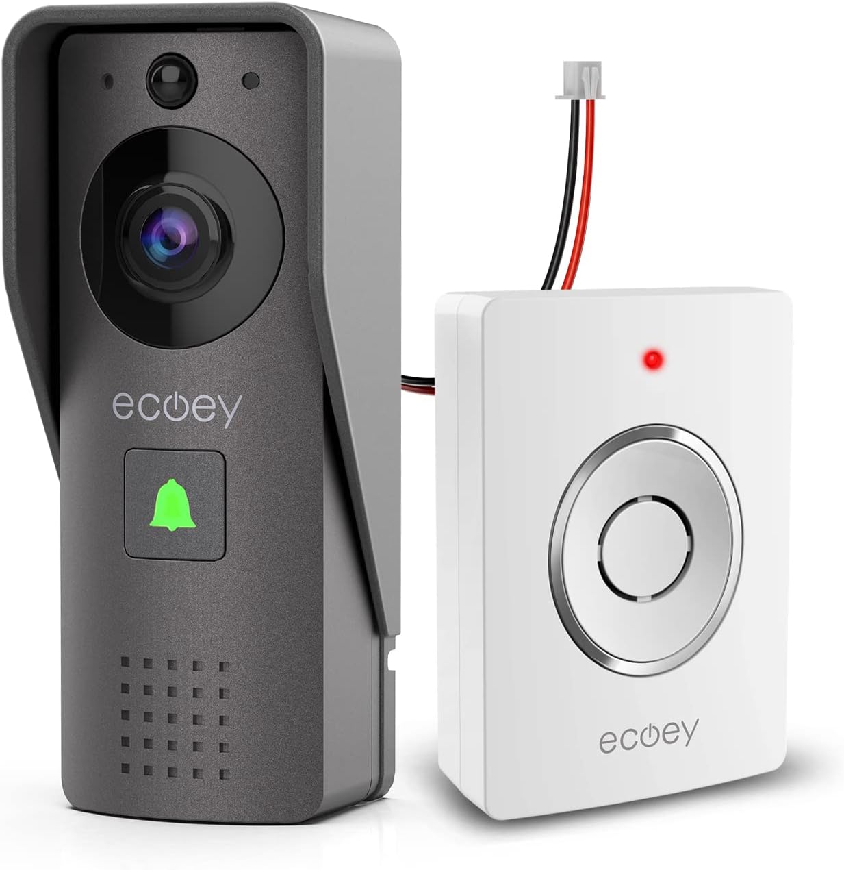 Ecoey Video Doorbell Camera, Smart Wi-Fi Doorbell Camera with Two-Way Audio, Video Doorbell with 1080P HD, PIR Motion Detection, Removable TF Card, Wireless Doorbell USB Powered, GW1001, 1PACK