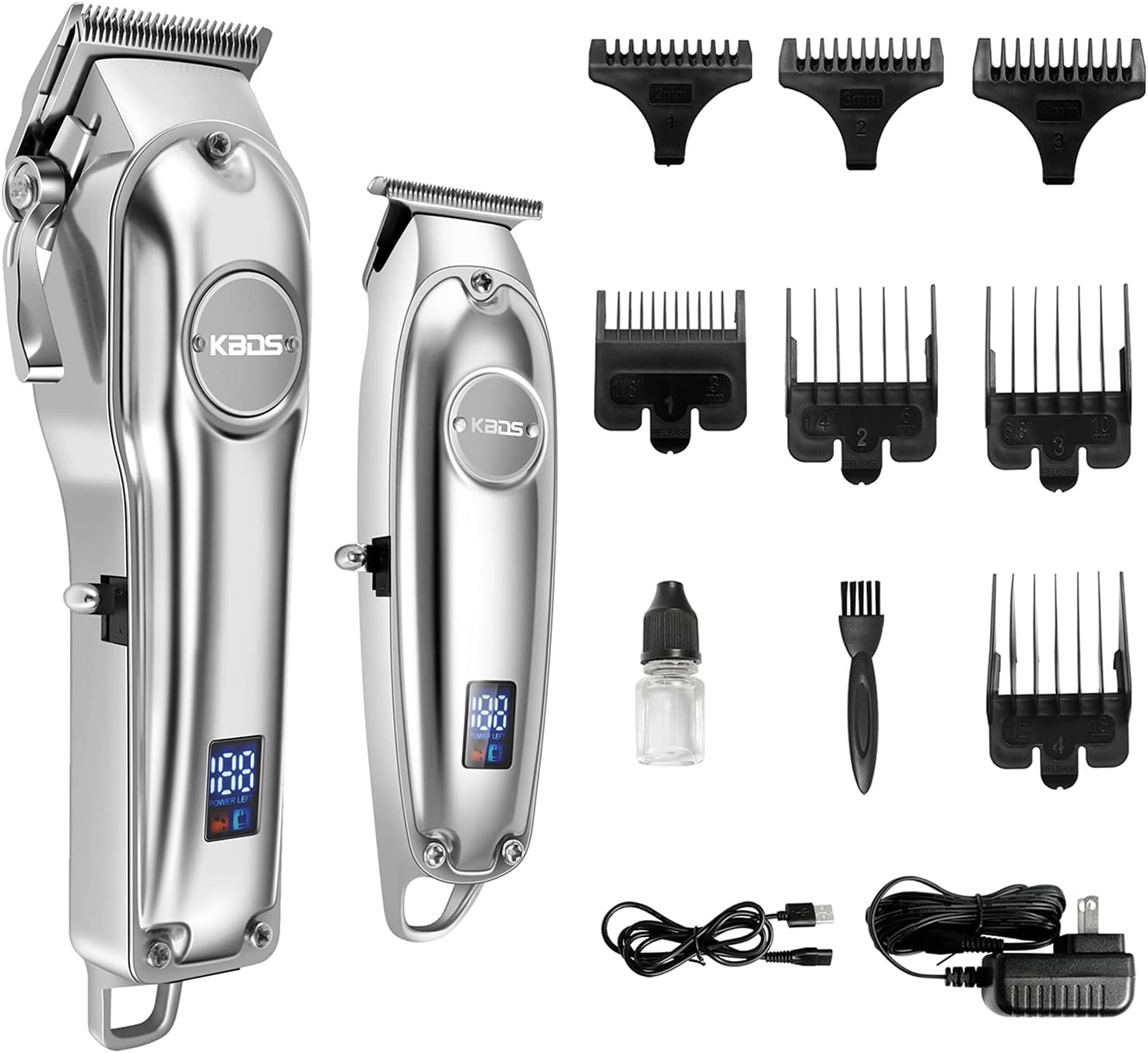 Professional Hair Clippers for Men, KBDS Cordless Clippers and T-Blade Hair Trimmer Barber Kit with Stainless Steel Blades and LED Display USB Rechargeable for Family and Salon Pack of 2