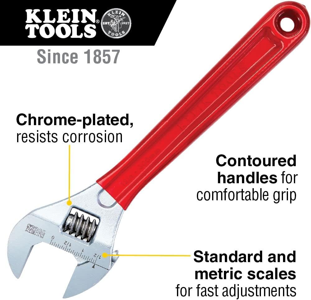 Klein Tools D507-12 Adjustable Drive Wrench, Forged with Extra Capacity Jaw and High Polish Chrome Finish, 12-inch Pack of 2