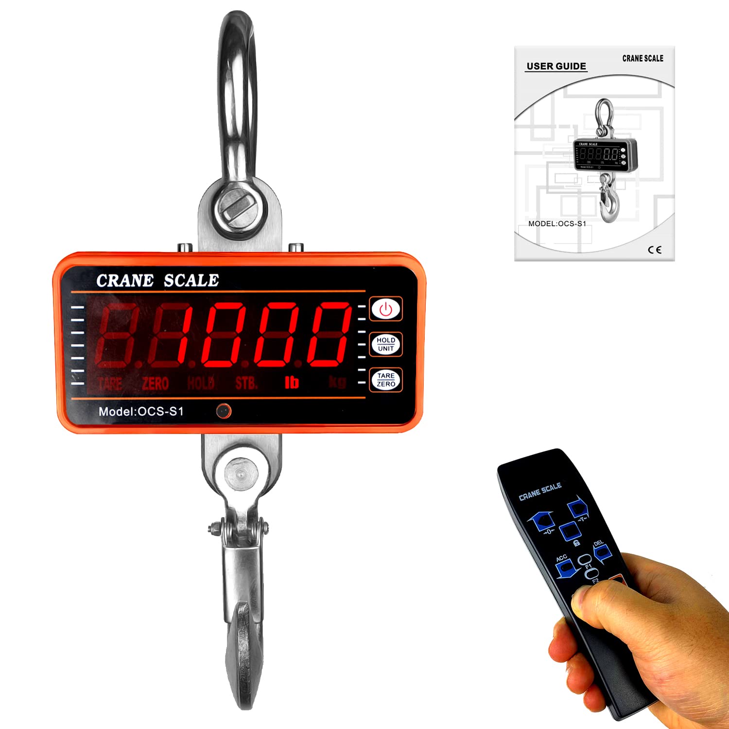 TOYO-INTL 1000kg/2000lb Digital Crane Scale High Precision Heavy Duty Industrial Hanging Scale with Remote Control Aluminum Case CE Certified Electronic Weighing Crane Scale (Yellow)