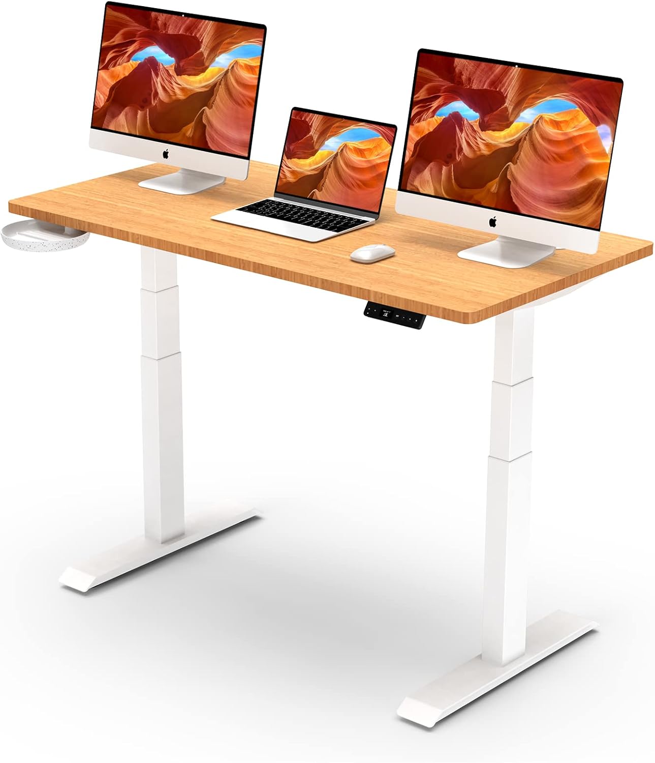 HOO Dual Motor Electric Standing Desk, 48x24 Stand Up Desk with Smart Handset Control, 3-Stage Adjustable Height Sit to Stand Workstation for Home Office, Quick Assembly Ergonomic Desk (Walnut)