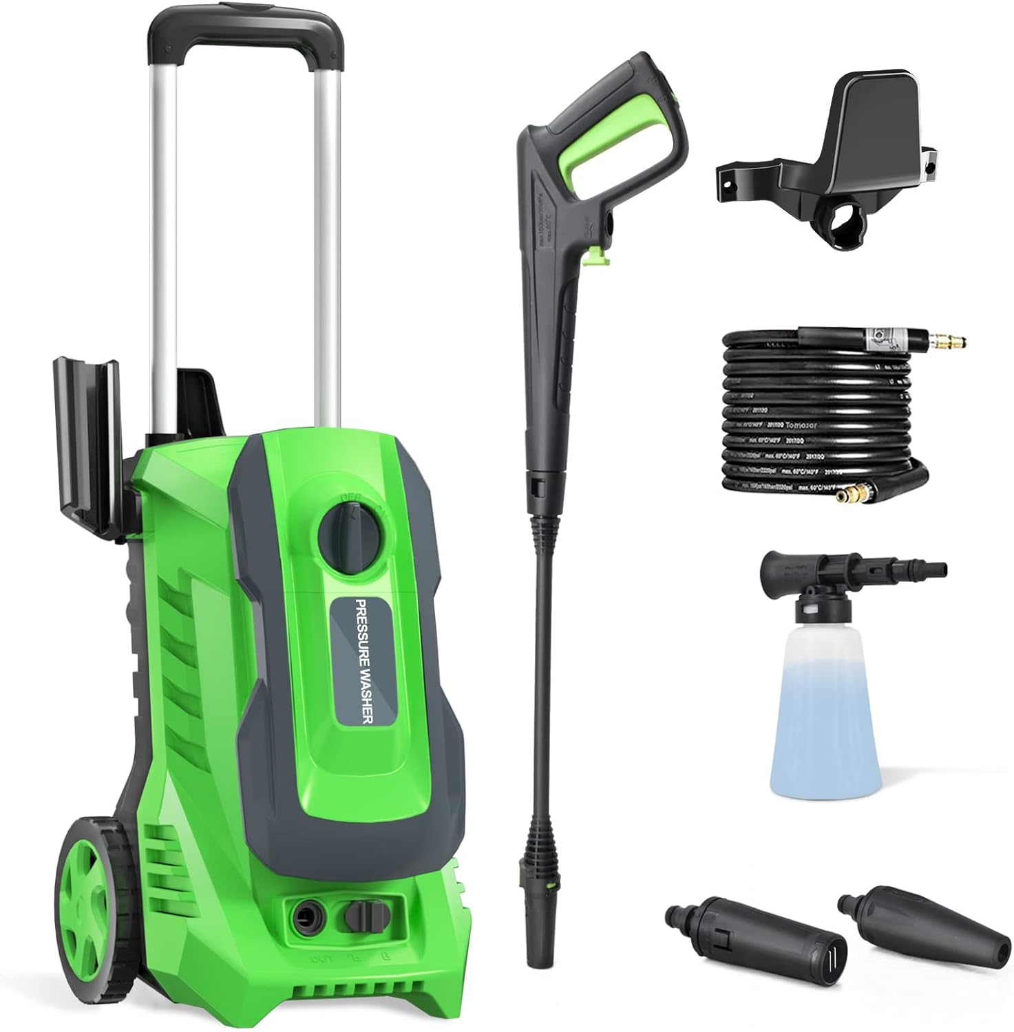 YANICHA Electric Power Washer - 3000 PSI + 2.2 GPM High Pressure Washers Electric Powered with Adjustable Spray Nozzle Foam Cannon, Car Washer Cleaner for Cars, Homes, Driveways, Patios (Green)