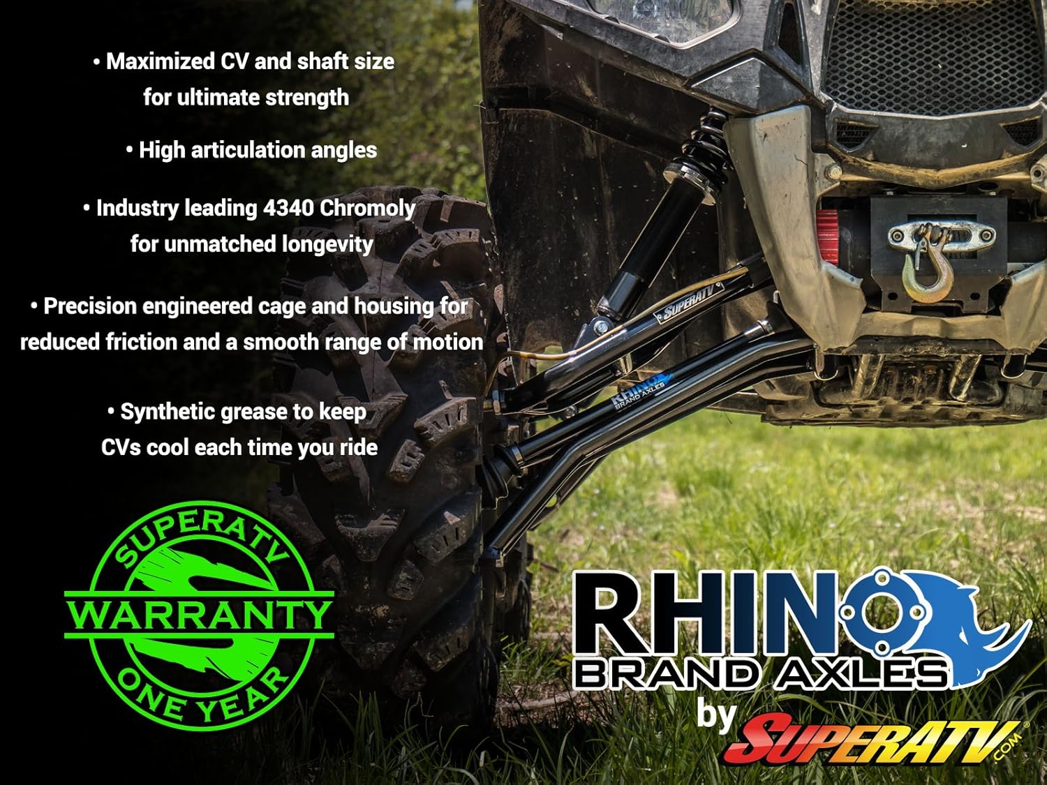 SuperATV Heavy Duty Rhino Brand for Kawasaki Teryx 800 4/750 4/800 (2012-2015) - Stock Length REAR Axle - Upgrade From Your OEM Axle!